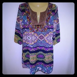 Pink Owl Floral Paisley Boho Tunic Top Size S
